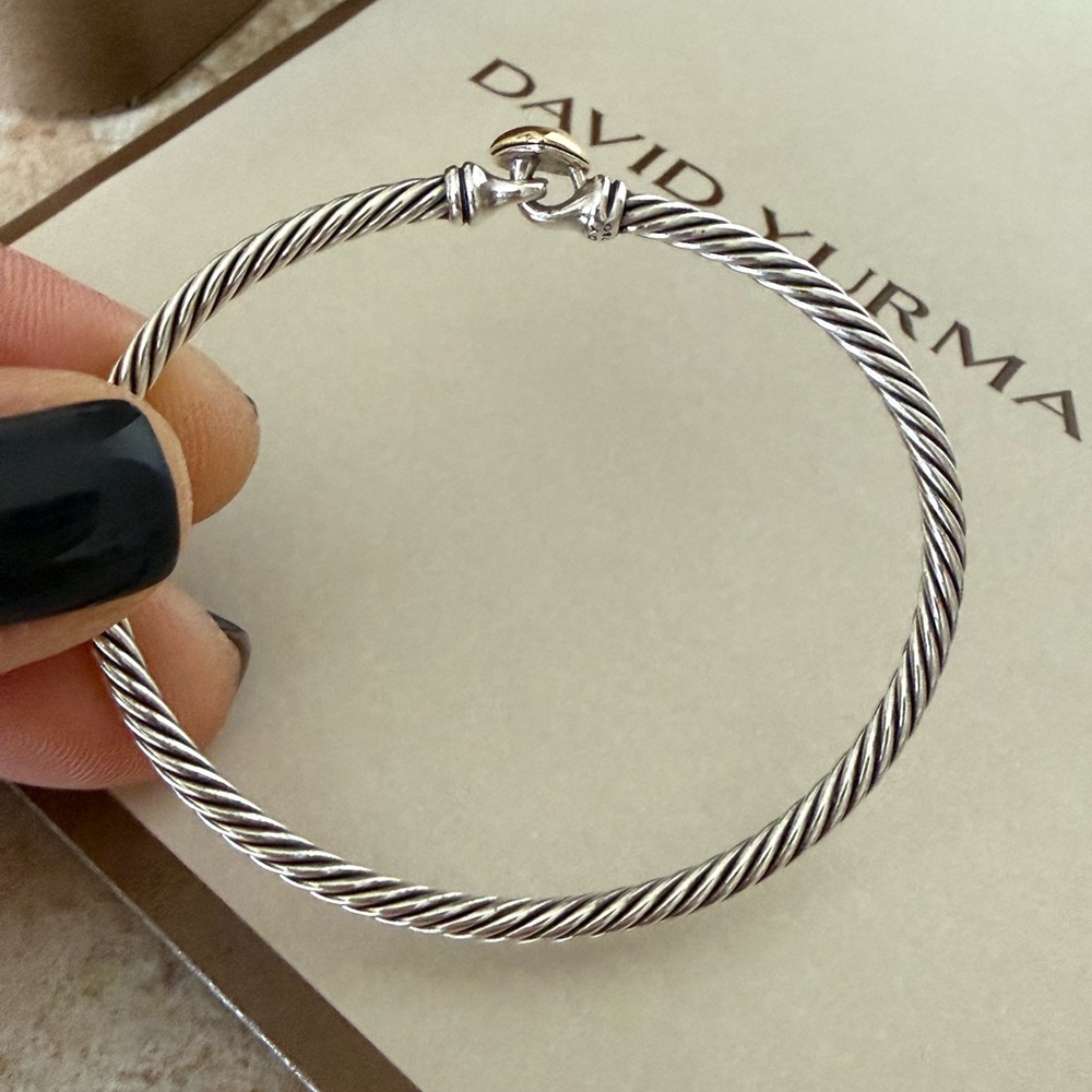 David Yurman Silver Bracelet with Gold Heart Charm - Picture 5 of 9